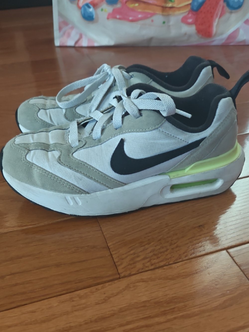 Nike Kids White, Light Gray & Black Sneakers with Neon Yellow Accent